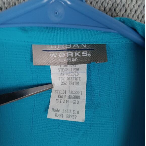 Vtg Urban Works Blouse Women's 2X Light Ice Blue 80s Breathable Summer Casual - Picture 5 of 11
